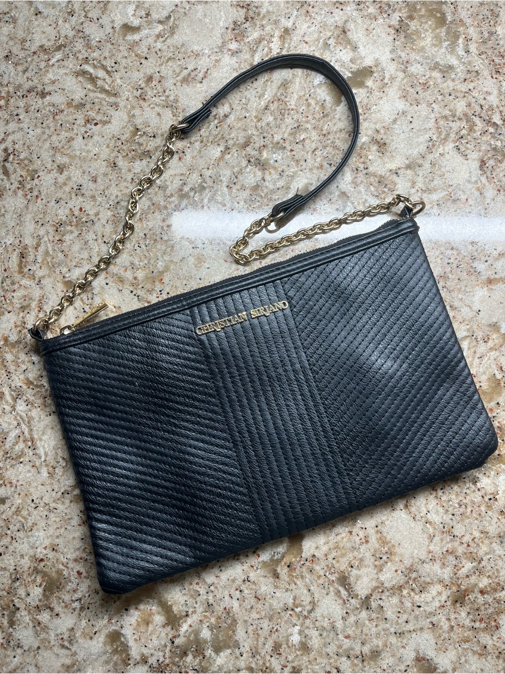 Christian Siriano Black Quilted shoulder bag with Gold Chain